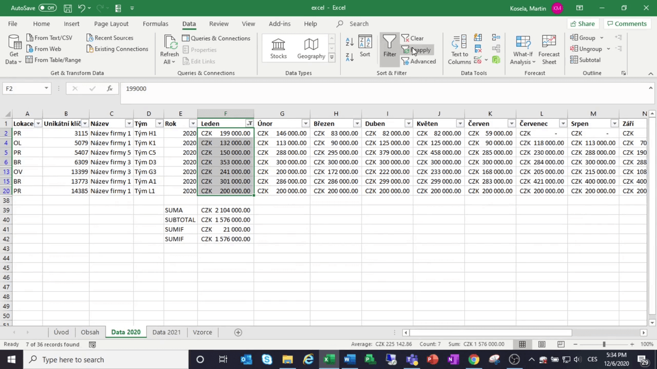 Ukázka Práce s daty v Excelu 1