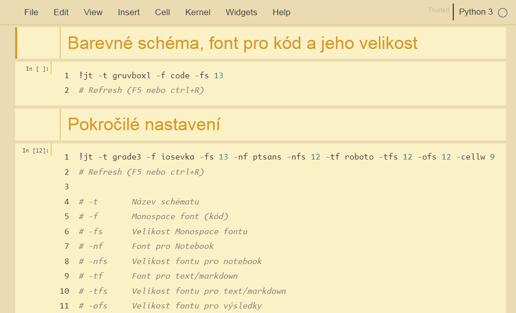 Jupyter - Světlé schéma a změna fontu